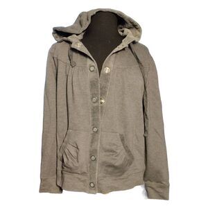 Vintage Cotton Brand Hoodie With Large Snaps and Velvet Tim and Hood Size Large